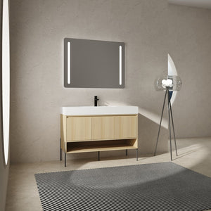 English Elm 48" Oak Bathroom Vanity Combo with One-Piece Resin Sink, Tripod Legs, Multi-Layer Solid Wood Cabinet W1972S00010