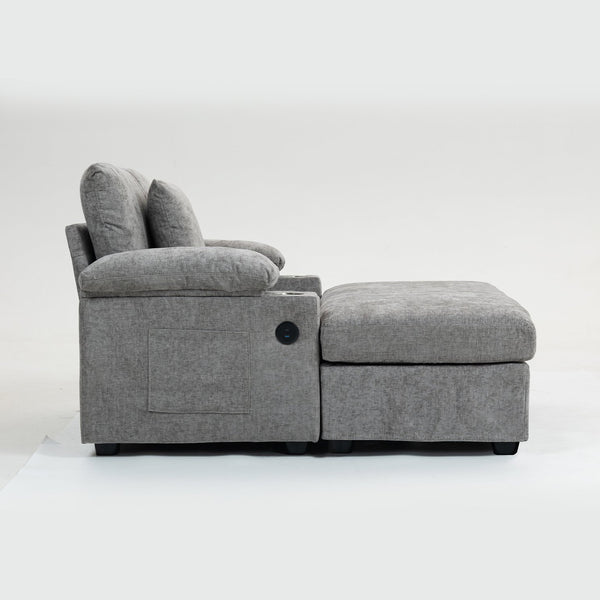 English Elm Ergonomic Oversized Chair with Ottoman Firm Chenille Support, Reclining Sofa Bed, Cupholders & USB Grey W2606P293157