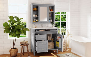 English Elm 36'' Bathroom Vanity With Medicine Cabinet - Modern Grey Storage Solution With Soft-Closing Design SW000134AAE-3