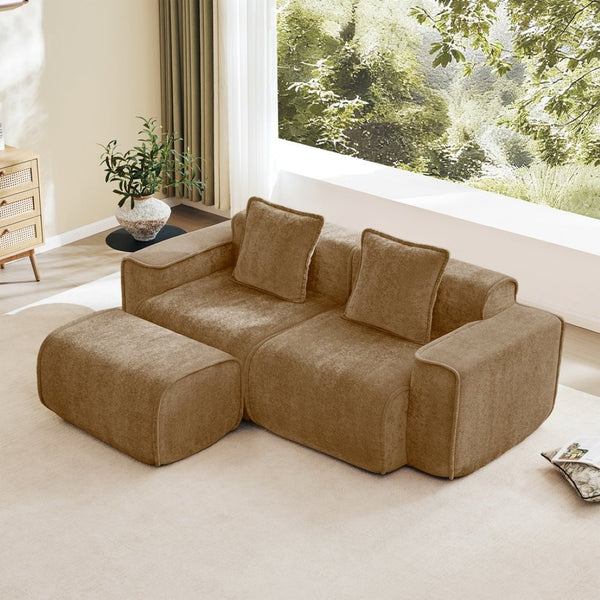 English Elm Streamlined Velvet Modular L-shape Sectional Sofa with Cloud Foam and French Piping Brown W3041S00371