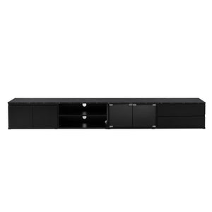 English Elm ON-TREND Modern APP-Controlled LED TV Stand for TVs up to 105" with Faux Marble Top, Tempered Glass Doors, Ample Storage, Cable Management, and High Load Capacity for Living Room Entertainment Center Black N721P171537B