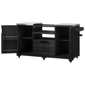 English Elm K&K 66.5" Outdoor Kitchen Island with 1.2" Stainless Steel Top, Ample Storage, Wheels & Bottle Opener Black N707P250629B