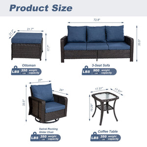 English Elm Tl Seven Piece Outdoor Patio Set Pe Rattan Wicker Swivel Chairs Sofa Footstools W5382S00008