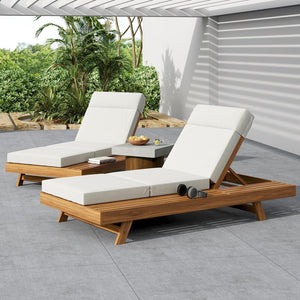 English Elm Christopher Knight Home® - Lounge Chaise Set With Adjustable Headrest - Elegant Acacia Wood & Water-Resistant Cushions For Comfort N770P253442T_N770P285267C