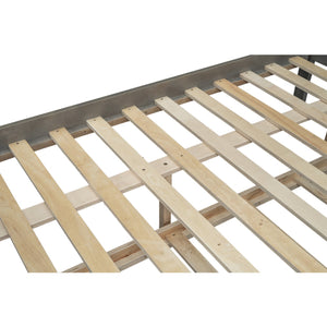 English Elm Wood Twin over Full Bunk Bed with Twin Trundle – Space-Saving Pine/MDF Triple Bed, Sturdy & Safe Design Grey GX000448AAE-1