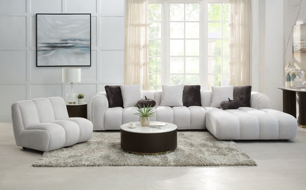 English Elm Manilla Ivory Linen Sectional Sofa & Chair Set With Accent Pillows For Modern Living Room Comfort B2726S00306