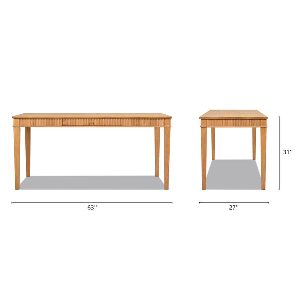 English Elm Jennifer Taylor Home - Dumont Modern Farmhouse Writing Desk with Fluted Sides, 1 Drawer, Natural Blonde Rubberwood Finish B2719P245962