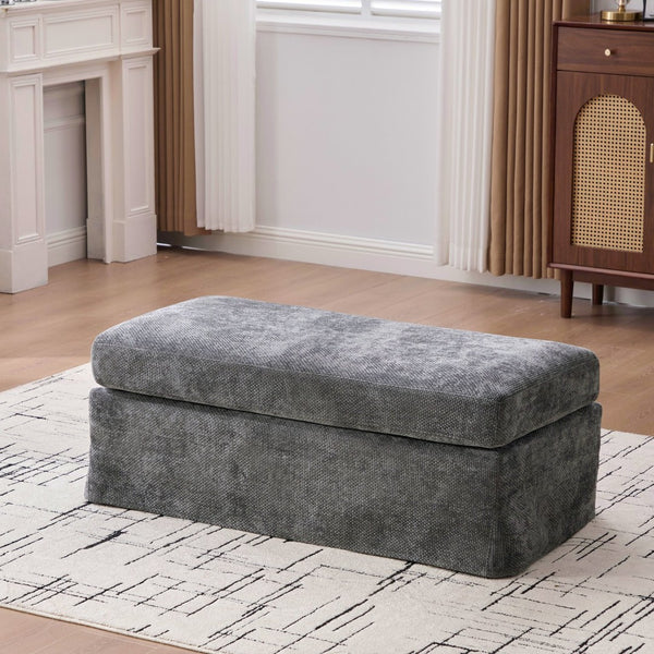 English Elm 43.7" Square Chenille Ottoman with Tray Sturdy Metal Legs Foam Seat for Any Room Charcoal W3098P445272