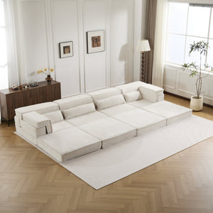 English Elm Compression Modular Sofa Bed - Soft Fleece 4-Seater, Versatile, No-Assembly, Memory Foam Comfort W3723S00031