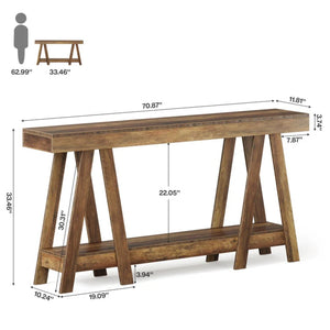 English Elm Hall Console Table Industrial Rustic Two Tier Wood Tone Metal Frame Entryway Sofa T3971P452393