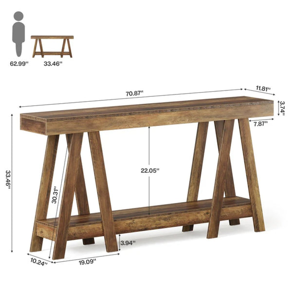 English Elm Hall Console Table Industrial Rustic Two Tier Wood Tone Metal Frame Entryway Sofa T3971P452393