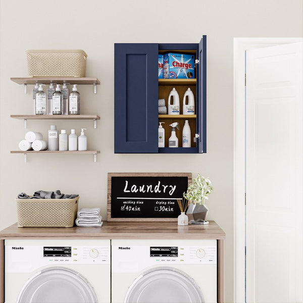 English Elm Navy Shaker Wall Cabinet Solid Wood Double Door with Soft Close Kitchen Bath Storage T2950P490379