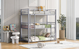 English Elm Metal Triple Bunk Bed Steel Frame Twin Three Tier Guardrails for Shared Rooms Silver GX000230AAN