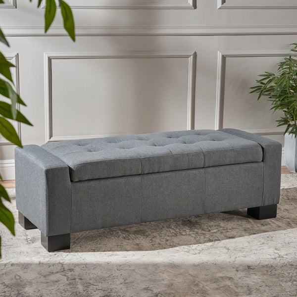 English Elm Christopher Knight Home® - GUERNSEY Charcoal Storage Ottoman Bench - Fabric Upholstery, Hidden Compartment, 51" L x 20.75" W x 15.25" H 67220.00FCCL