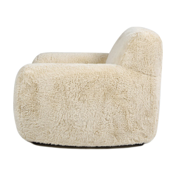 English Elm Jennifer Taylor Home - Summit Overstuffed 49" Faux Mongolian Sheepskin Arm Chair in Cream Beige — Plush Luxury, Cozy Comfort B2719P238348