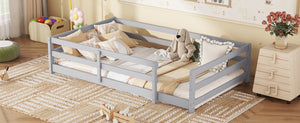 English Elm Twin Pine Montessori Floor Bed with Safety Fence — Grey Low-Profile Kids Twin Frame, 77"x38.9" Interior W1820P369890