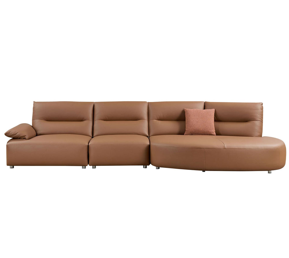 English Elm 147.24'' Oversied Modern Sectional Curved Sofa — 5-Seat Eco-Leather R Chaise, Solid Wood Frame, Brown W2582S00036