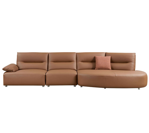 English Elm 147.24'' Oversied Modern Sectional Curved Sofa — 5-Seat Eco-Leather R Chaise, Solid Wood Frame, Brown W2582S00036