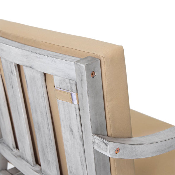 English Elm Outdoor Dinning Set 6-Person Antique Gray Patio Dining Set with Umbrella Hole, Removable Cushions, Acacia Wood Frame and Iron Legs SZ000102AAE