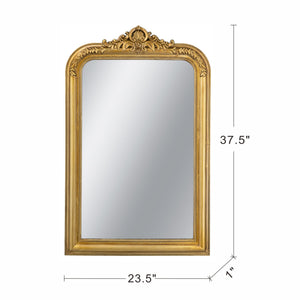 English Elm 23.5x37.5" Rococo Arched Wall Mirror in Gleaming Gold Finish with Ornate Crest for Luxe Décor W2078P372549