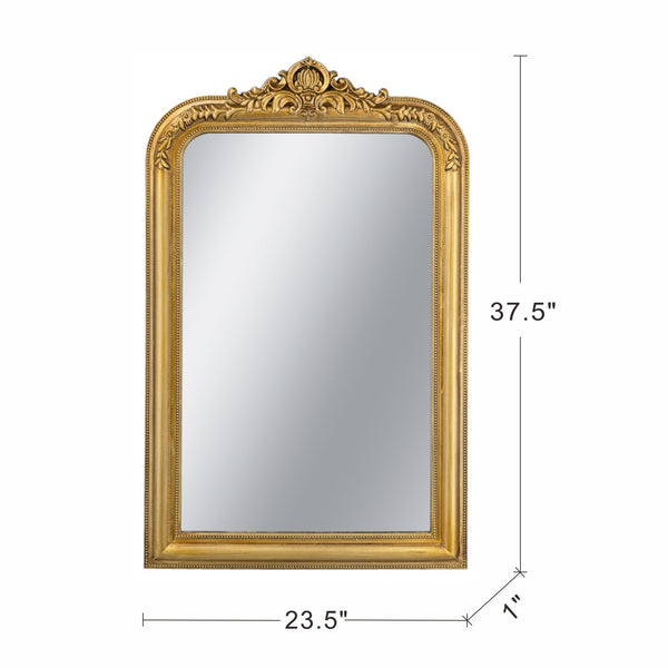English Elm 23.5x37.5" Rococo Arched Wall Mirror in Gleaming Gold Finish with Ornate Crest for Luxe Décor W2078P372549