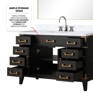 English Elm Black Oak Single Bath Vanity With Carrara Marble Top, Faucet Set & Mirror - Modern Elegance For Your Bathroom B2731S02222