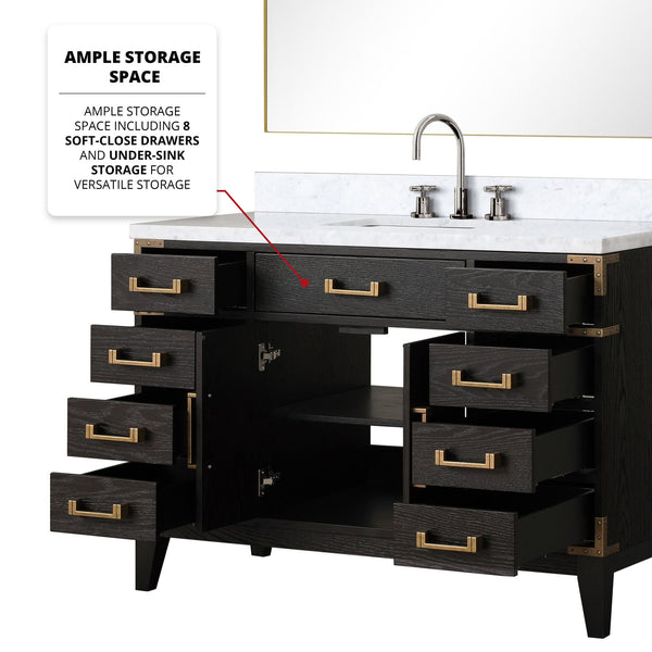 English Elm Black Oak Single Bath Vanity With Carrara Marble Top, Faucet Set & Mirror - Modern Elegance For Your Bathroom B2731S02222