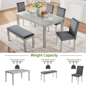 English Elm 6 Piece Wooden Dining Set With Upholstered Chairs And Bench – Elegant Silver Grey Table For 6 W1998S00067