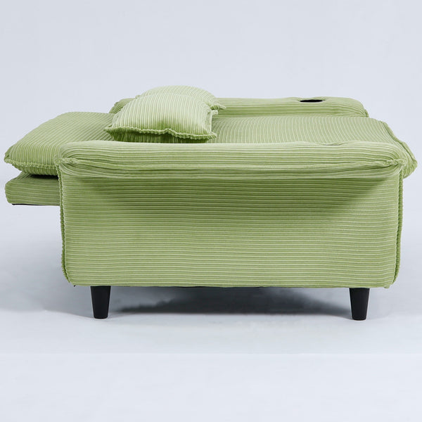 English Elm 65.74-inch convertible letter sofa bed with adjustable armrests, pull-out extension, cup holders, durable frame and plush sponge cushions Green W3371P311474