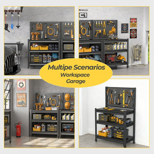 English Elm Storage Shelves Heavy Duty Metal Garage Rack with Pegboard Panels and Adjustable Tiers T5667P454733