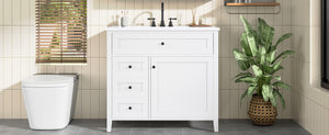 English Elm 36-Inch White Bathroom Vanity With Sink, Modern Mdf & Rubberwood, 3 Drawers & Adjustable Shelf Storage N725P350821K