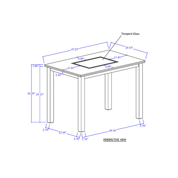 English Elm Grey Modern 5PC Dining Set with High-Gloss Table and 4 Fabric Chairs, Solid Wood+MDF, Sturdy Design B201P390561