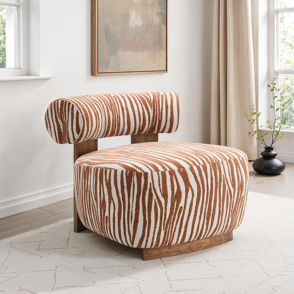 English Elm 1Pc Accent Chair In Zebra Stripe Fabric With Rustic Orange, Modern Comfort For Living Rooms & Nooks B2741P401399