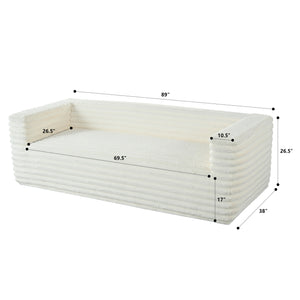 English Elm 89" Modern Corduroy Couch Plush 3-Seat Sofa with Squared Arms, Super Soft Luxury Seating for Living Spaces Beige W680P214251