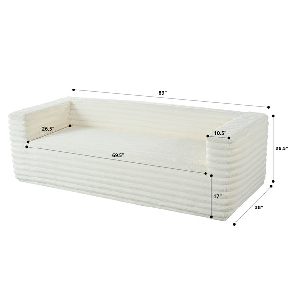 English Elm 89" Modern Corduroy Couch Plush 3-Seat Sofa with Squared Arms, Super Soft Luxury Seating for Living Spaces Beige W680P214251