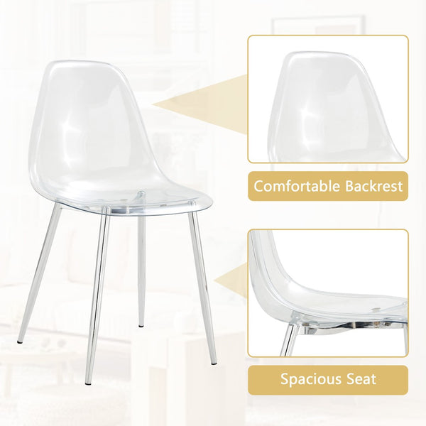 English Elm Table Oval Tempered Glass 7-piece Dining Set with Six Clear Chairs Silver Base W1151S04746