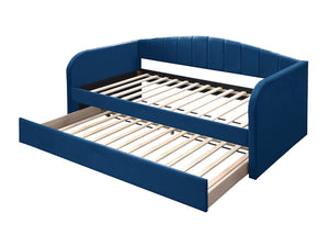 English Elm Modern Velvet Upholstered Daybed with Trundle Plush Low Profile Frame for Guest Rooms Navy Blue B011S02048