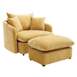 English Elm 360° 360 Swivel Oversized Chenille Armchair with Pocket Spring Seat and Three Throw Pillows Yellow W1361S00091