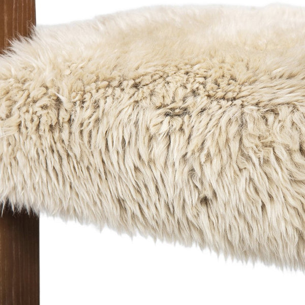English Elm Millwick Sheepskin Fur Counter Stool Solid Ash Wood Frame Farmhouse Kitchen Seating B2719P479033