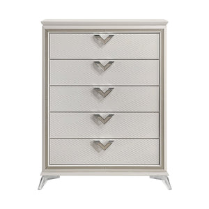 English Elm Antique White Gold Five Drawer Chest Embossed Glam Bedroom Storage Dresser B011P270970
