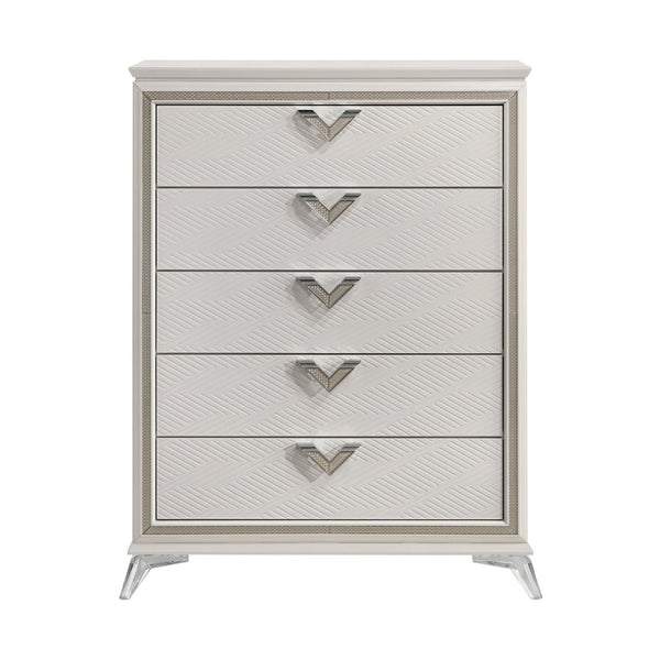 English Elm Antique White Gold Five Drawer Chest Embossed Glam Bedroom Storage Dresser B011P270970