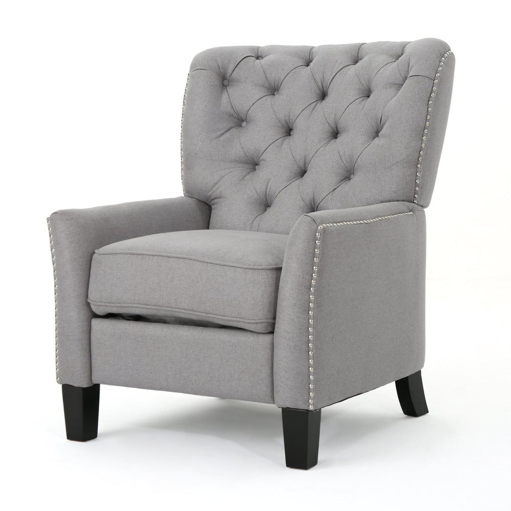 English Elm Christopher Knight Home® - Modern Light Grey Fabric Push Back Recliner with Rivet Accents, Ergonomic Support, Plush Cushioning for Living Room Comfort 61370.00LGRY