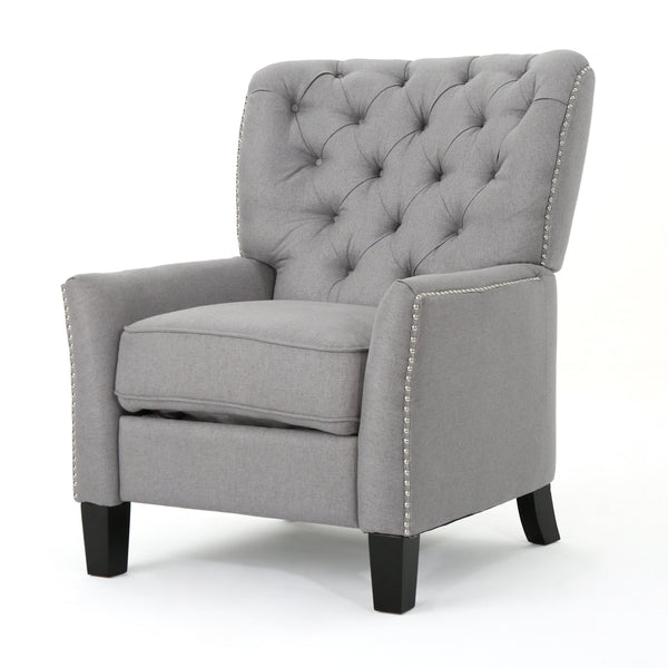 English Elm Christopher Knight Home® - Modern Light Grey Fabric Push Back Recliner with Rivet Accents, Ergonomic Support, Plush Cushioning for Living Room Comfort 61370.00LGRY