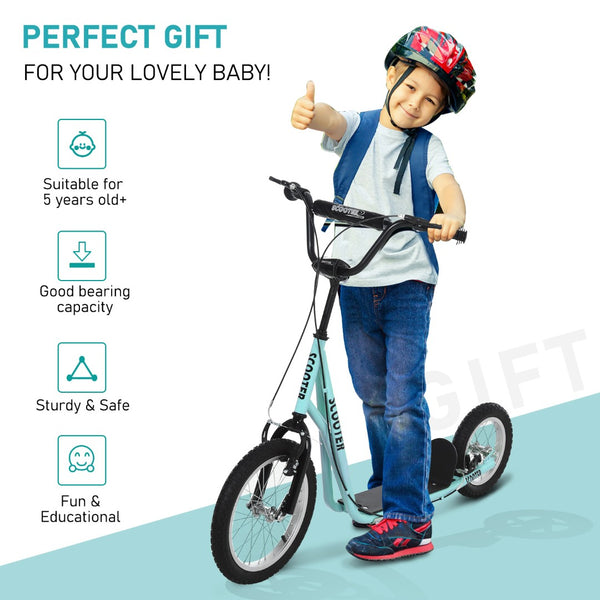 English Elm Aosom Youth Kick Scooter Steel Frame Adjustable Handlebar Inflatable Tires Dual Brake Blue W2225P217070