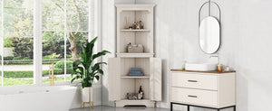 English Elm Tall Corner Cabinet with Open Shelves Enclosed Storage for Living or Dining Rooms W1580P425307
