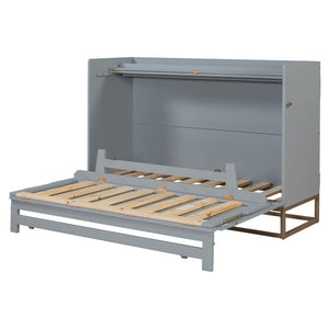 English Elm Queen Size Murphy Bed With Iron Legs - Modern Gray Design, Space-Saving Solution For Compact Living N820S00035E-GIGA