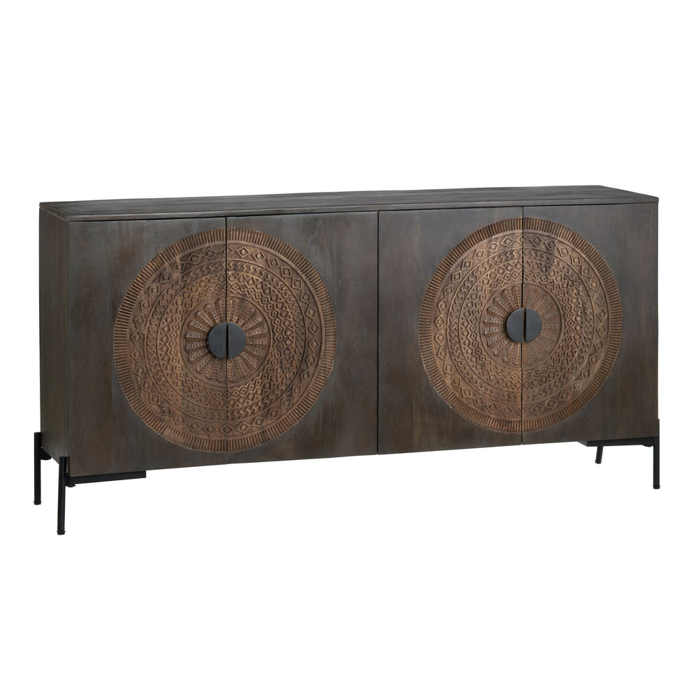 Crestview Collection Coastal 4-door Media Credenza - Stylish Solid Mango Wood Tv Stand With Modern Iron Legs & Storage Brown Solid Wood Cvfnr4605