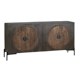 Crestview Collection Coastal 4-door Media Credenza - Stylish Solid Mango Wood Tv Stand With Modern Iron Legs & Storage Brown Solid Wood Cvfnr4605