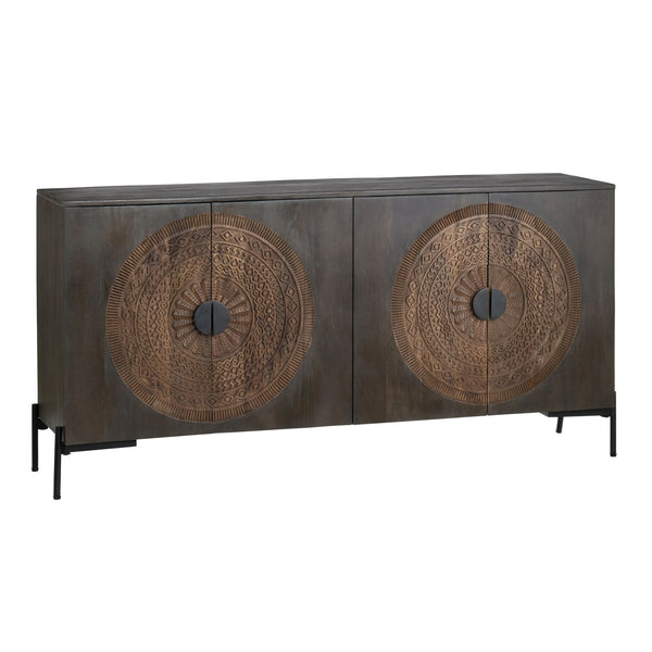 Crestview Collection Coastal 4-door Media Credenza - Stylish Solid Mango Wood Tv Stand With Modern Iron Legs & Storage Brown Solid Wood Cvfnr4605