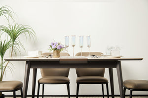 English Elm The Rock Plate Extendable Dining Table Seats 8 with Sculptural Metal Base W1911P389401